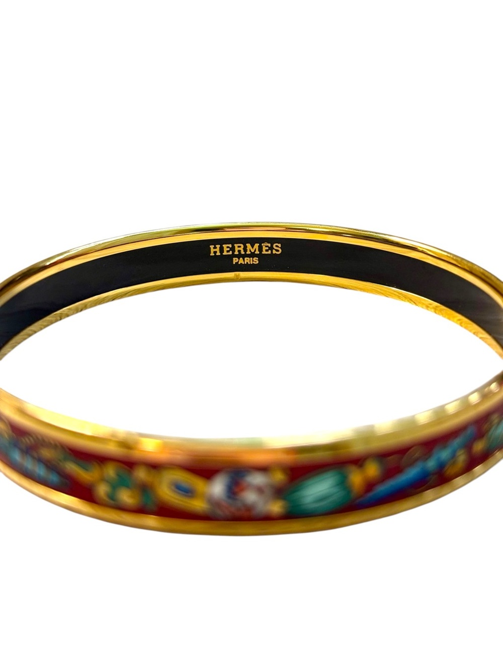 Hermès Qu’Importe le Flacon Enamel Bangle Size 65 Burgundy Gold Bracelet - Picture 5 of 9